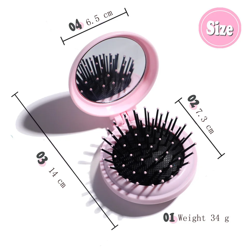 Cute Folding Portable Massage Hair Comb Mirror Smooth Detangler Comb Detangling Hair Brush Hairdressing Tools images - 6