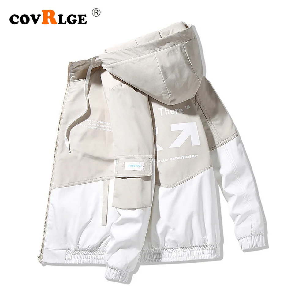 

Covrlge Men's Spring Autumn Jackets High Street Trendy Printing Cargo Coat Stitching Color Windproof Pilot Jacket Male MWJ239