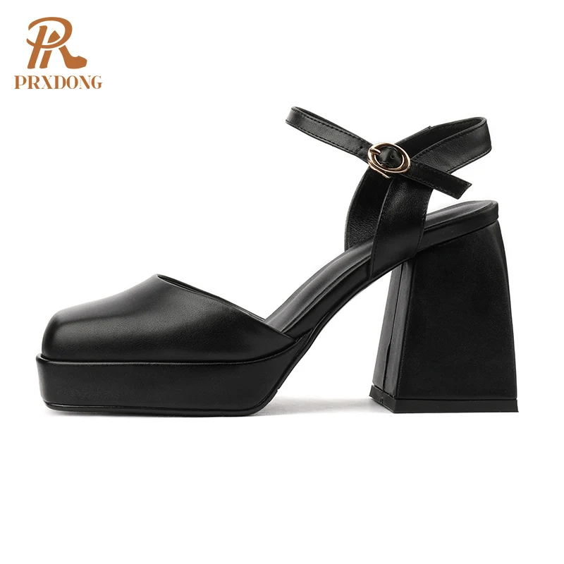 

Новинка Женская летняя Классическая обувь на платформе и высоком массивном каблуке с ремешком на щиколотке черные босоножки из натурально...