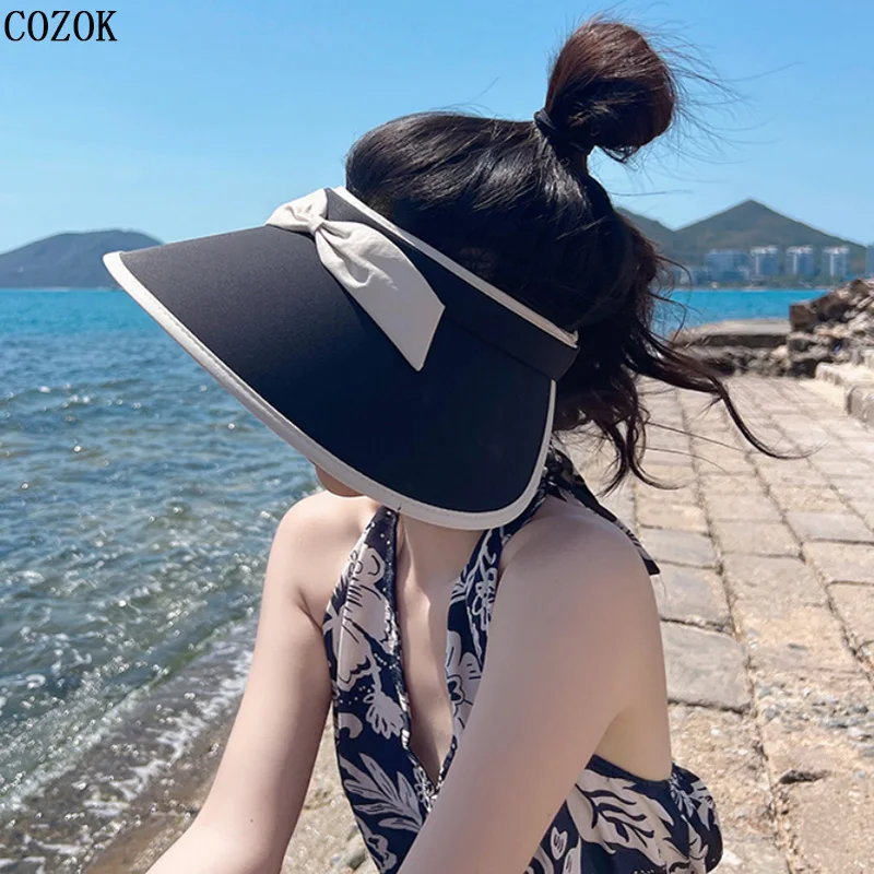 Summer Beach Bow Tie Women Hat Topless Breathable Outdoor Sunshade Empty Top Hat Fashion Trend Leisure Cap Casquette Femme Gorro