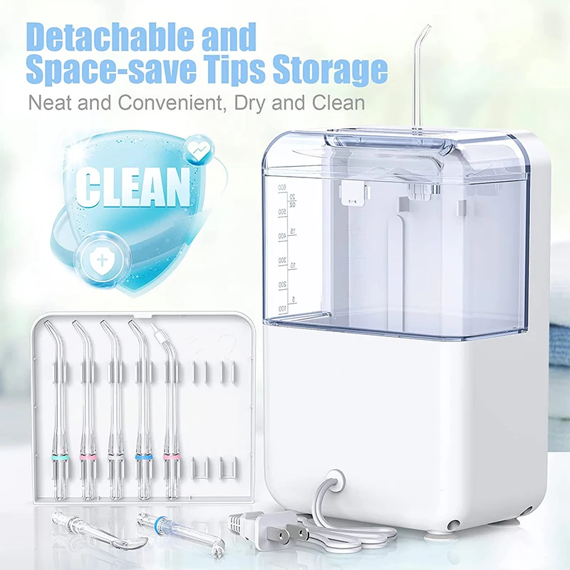 M01 Electric Oral Irrigator 600mL Pulse Bench Water Flosser 7 Nozzles 10 gears 3 Modes 30~125psi For Dental Cleaning And Care