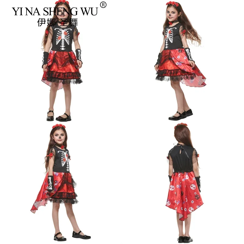 Хэллоуин Страшный Косплей Скелет Роза Мальчик Деволь Девушка Вампир Наряд