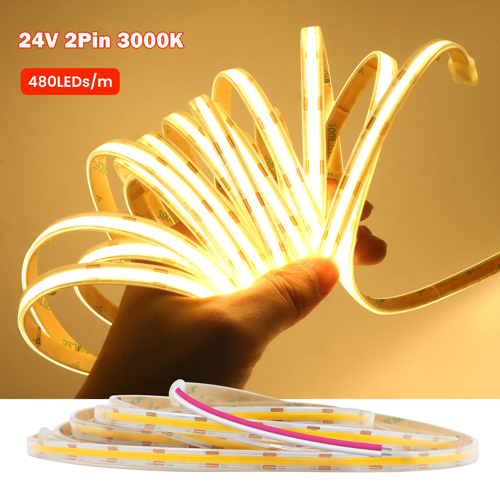 

KISUFU Светодиодная лента COB 480LED/м IP67 12/24В 3000K/4000K/6000K