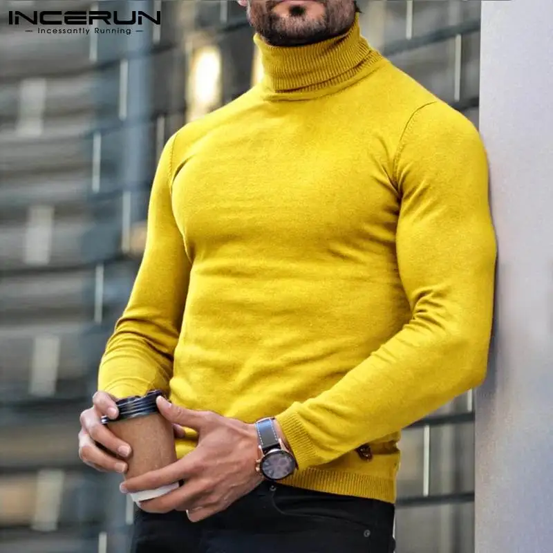 

2022 Men Casual T Shirt Turtleneck Long Sleeve Streetwear Fitness Basic Tee Tops Men Solid Color Cozy Camisetas S-5XL INCERUN