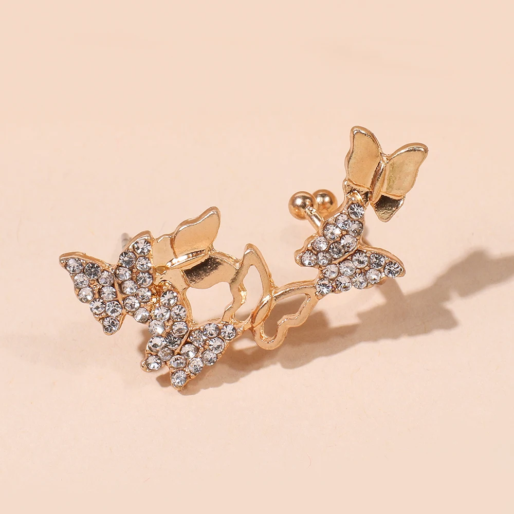 

Artilady Butterfly Clips Earrings Ear Clip on Earrings Women Gold Plated Ear Cuff Rhinestone Earings Korean Fashion Jewelry