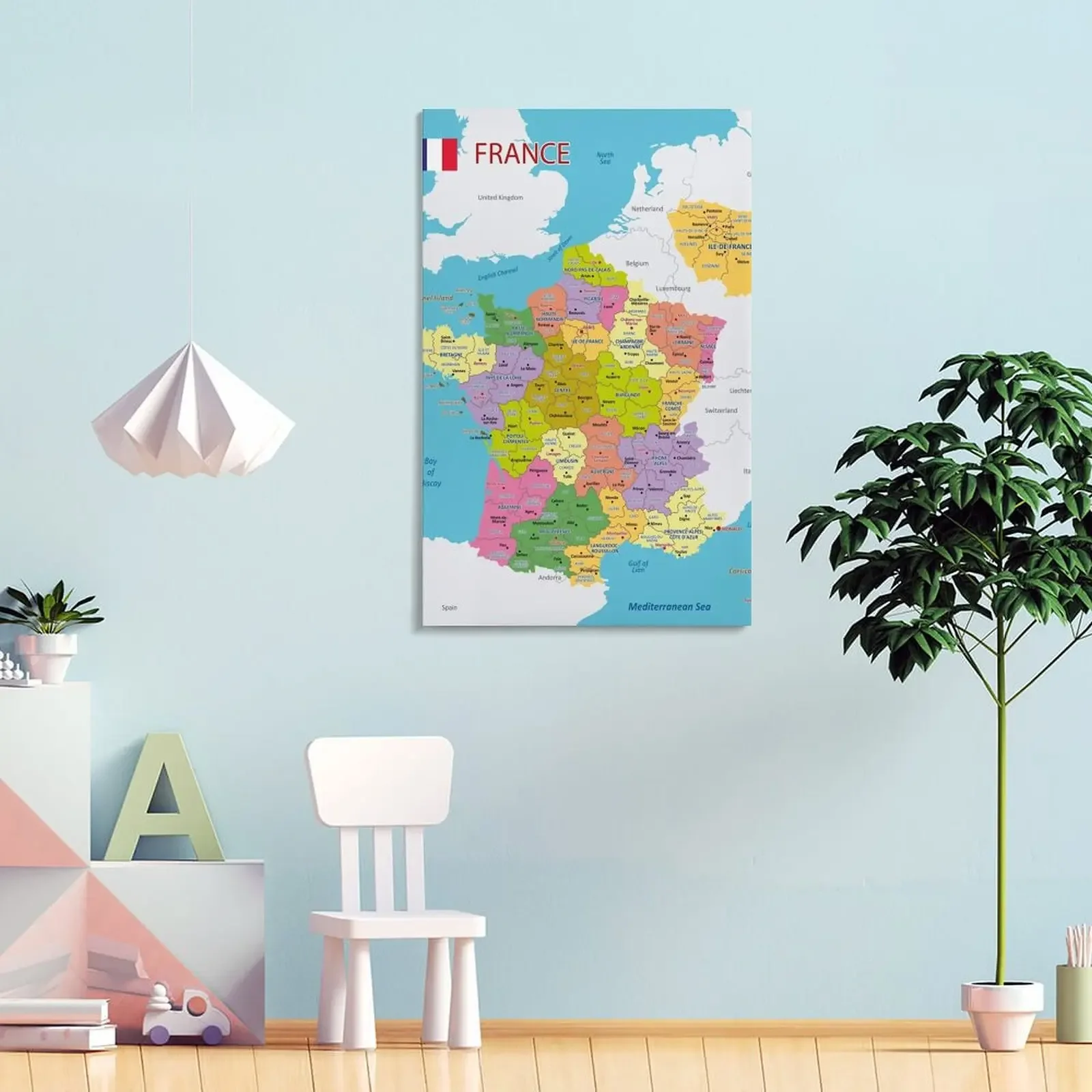 Административная карта Франции Холст Картина Настенное искусство Плакаты на