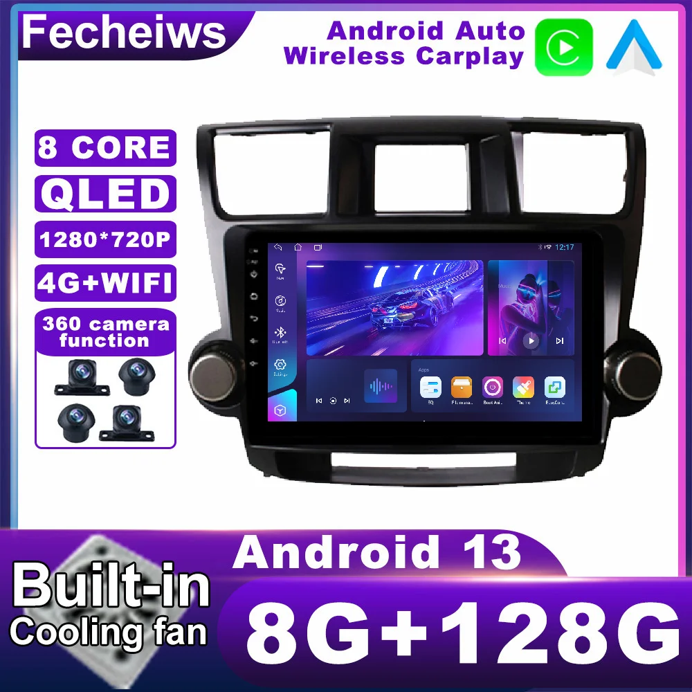 

10.1 Inch Android 13 For Toyota Highlander 2 XU40 2007 - 2013 Car Radio Video No 2din Multimedia QLED DSP Navigation GPS WIFI BT