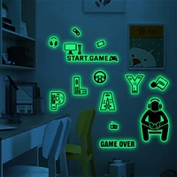 luminous wall stickers start game for gamer cabinet decor cool glow in the dark game over decal decoration for boy gaming room