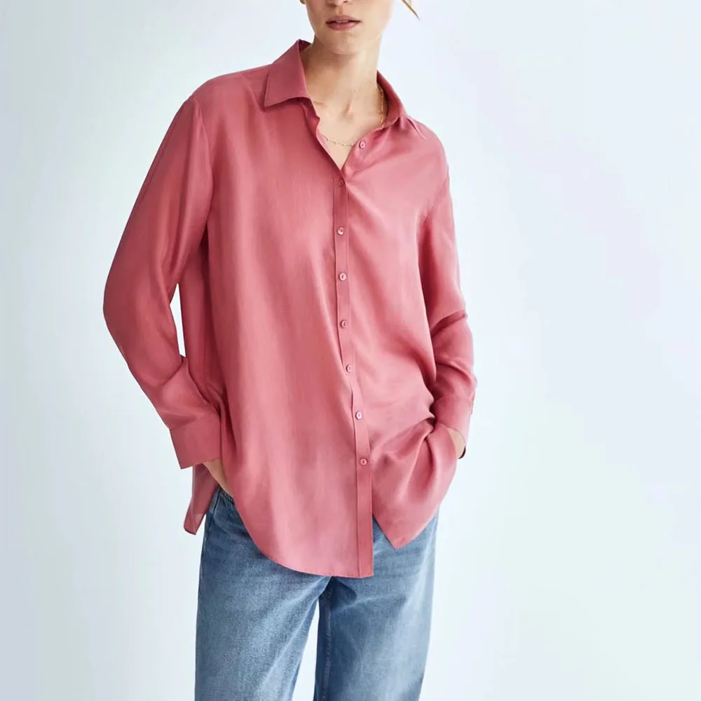 

2022 Women New Fashion satin Loose Asymmetric Blouses Vintage Long Sleeve Button-up Female Shirts Blusas Chic Tops