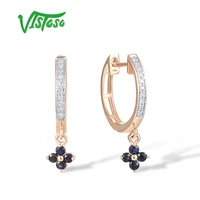 vistoso 14k genuine 585 rose gold earrings for lady sparkling diamond blue sapphire hoop daling earrings charming fine jewelry