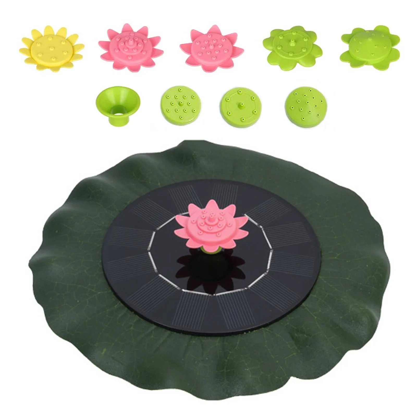 

1W Solar Pond Fountain Lotus Leaf Shaped Floating Water Pump with 9 Nozzles for Bird Bath Pond Pool Fish Tank Garden Decor