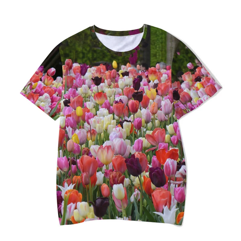 

2022 Mens Womens Comfortable T-Shirts Bright Flowers Beautiful Landscapes 3D Printed T-Shirts Womens Casual O-Neck Tops 2022