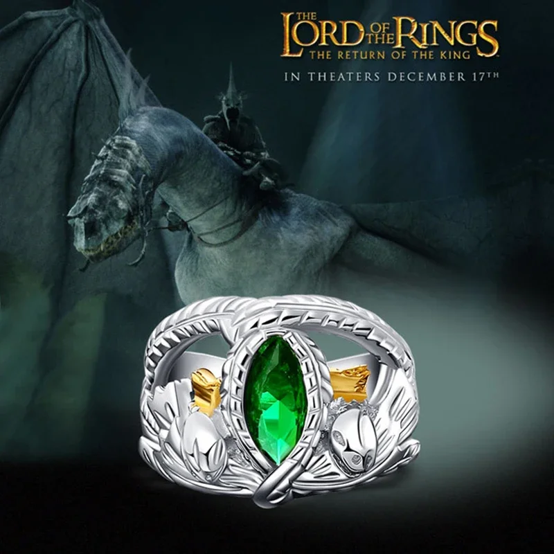 Фото Кольцо LOTR Арагорна из стерлингового серебра 925 пробы, мужское кольцо с кристаллами Lord of Rings of Barahir, размер США 8-13 # №4