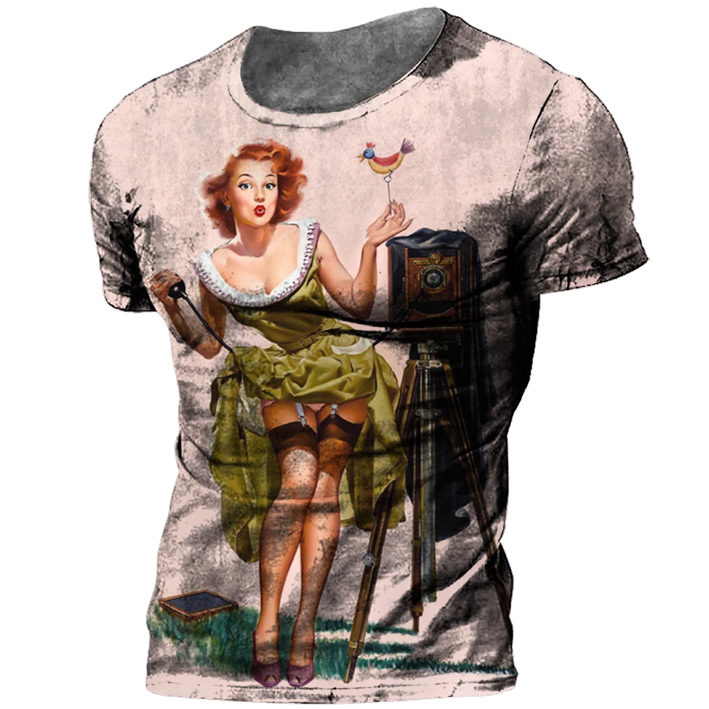 

Футболка мужская Винтажная с круглым вырезом, Классический Топ с коротким рукавом, пикантный пуловер в стиле Харадзюку С 3D-принтом богини, р...