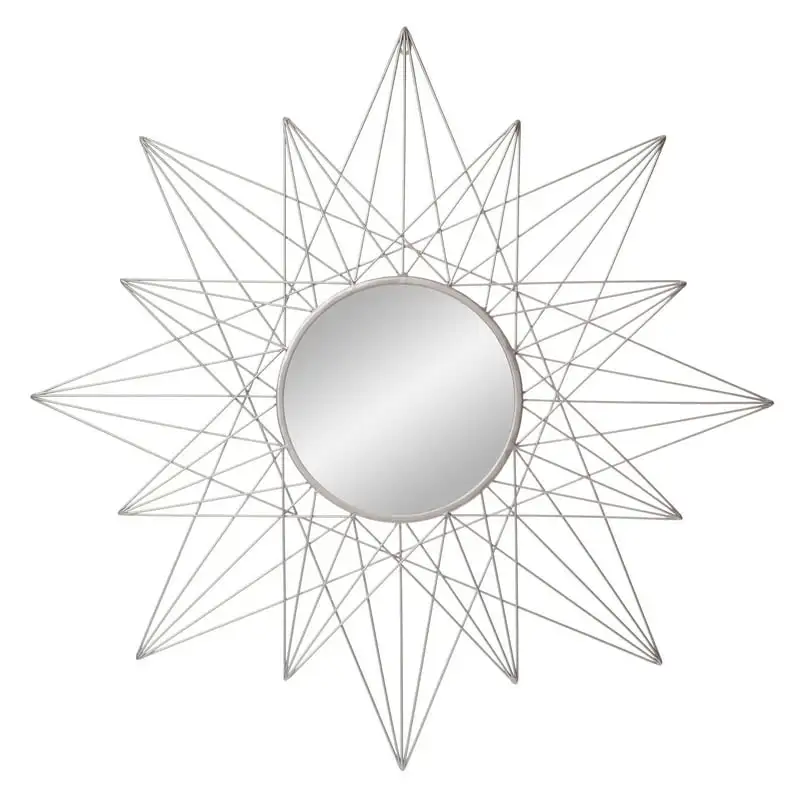 

Silver Round Geometric Sunburst Wall Accent Mirror 36"x36" by