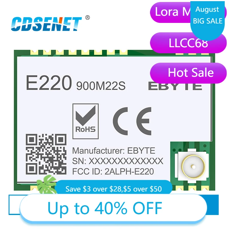 Беспроводной модуль 868 МГц 915 МГц LLCC68 LoRa, 22 дБм, дальность действия 6 км, фотомагнитный приемник, передатчик, PA + LNA IPEX антенна