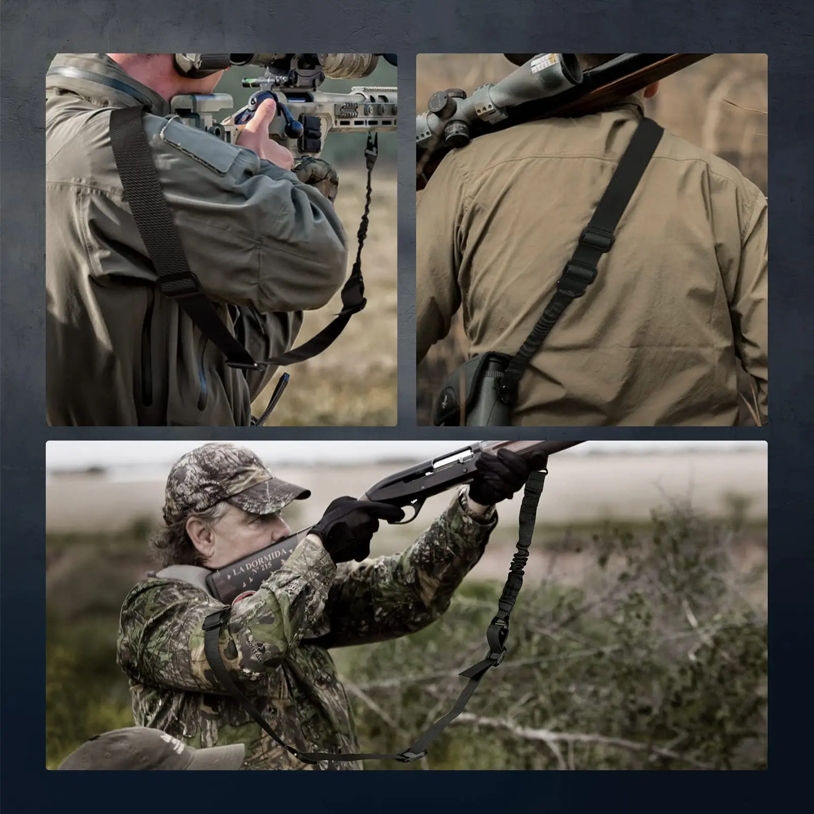 Фото MidTen, 1 шт., черное Тактическое Военное армейское снаряжение, Регулируемый тактический 2-точечный эластичный винтовочный пистолет, ремень с крючком, ремень безопасности №2