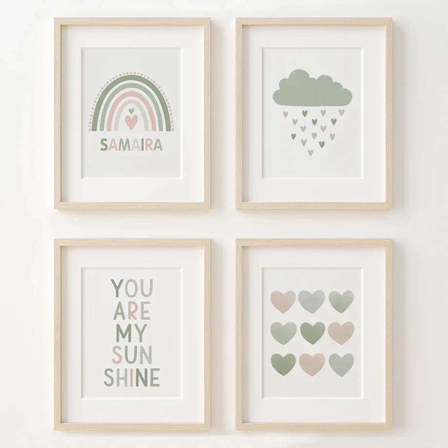 Радужная Бабочка Солнечный свет Дейзи сердце Имя под заказ шалфей зеленый постер