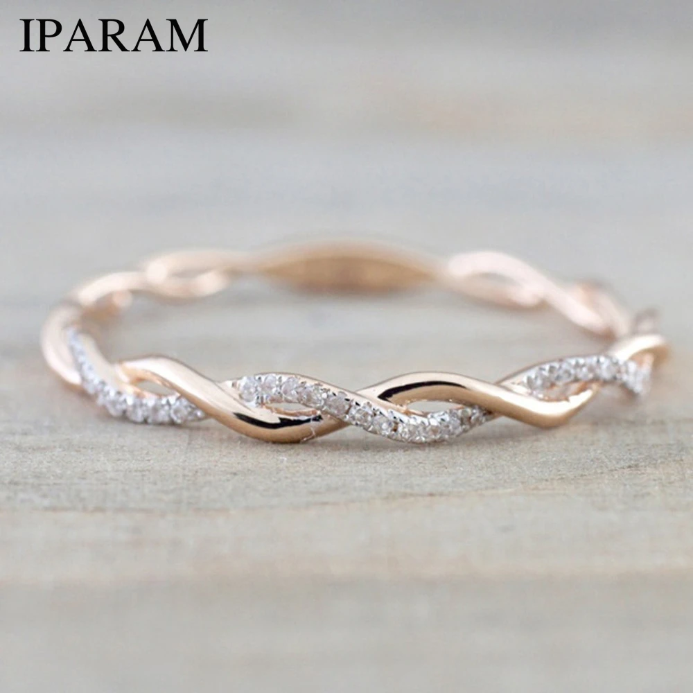 

Rose Gold Color Twist Classical Cubic Zirconia Wedding Engagement Ring for Woman Girls Austrian Crystals Gift Rings Bague Femme