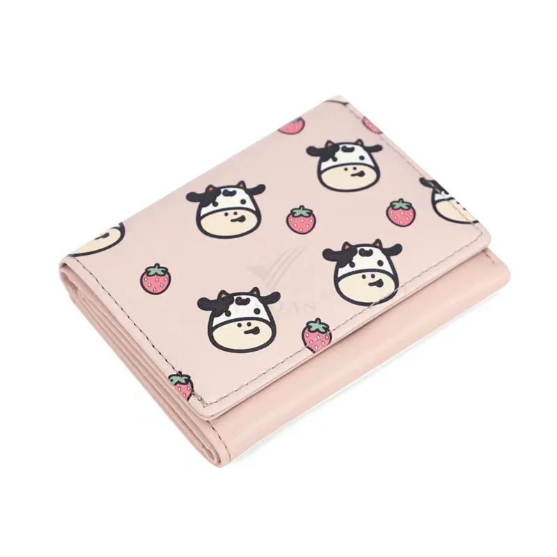 New multi-card short small coin purse ladies mini wallet 30% off Wallet day Korean version of cow card femaleLadies wrist strap