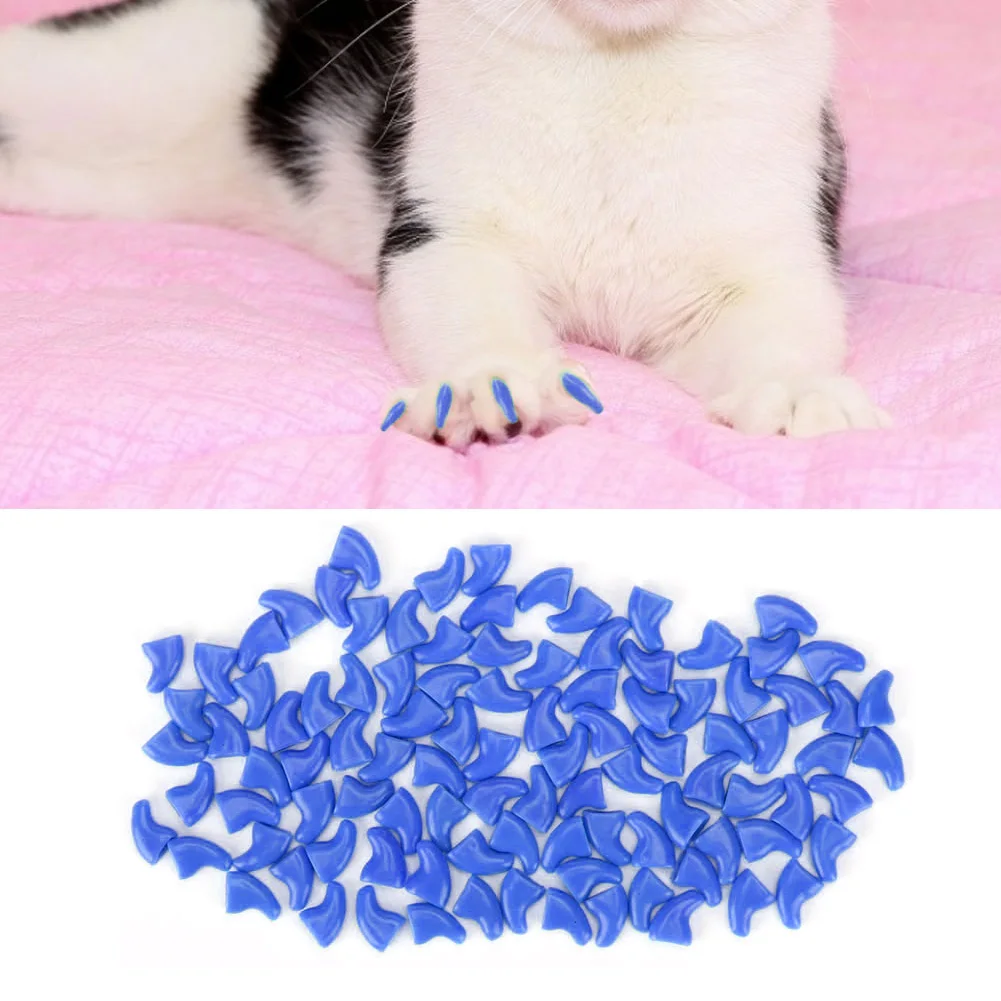 100Pcs Soft Pet Cat Nail Cover Safe Anti Scratch Dog Paw Claw Grooming Protector Decorative Pet Nail Covers Cat Nail Caps 2Color