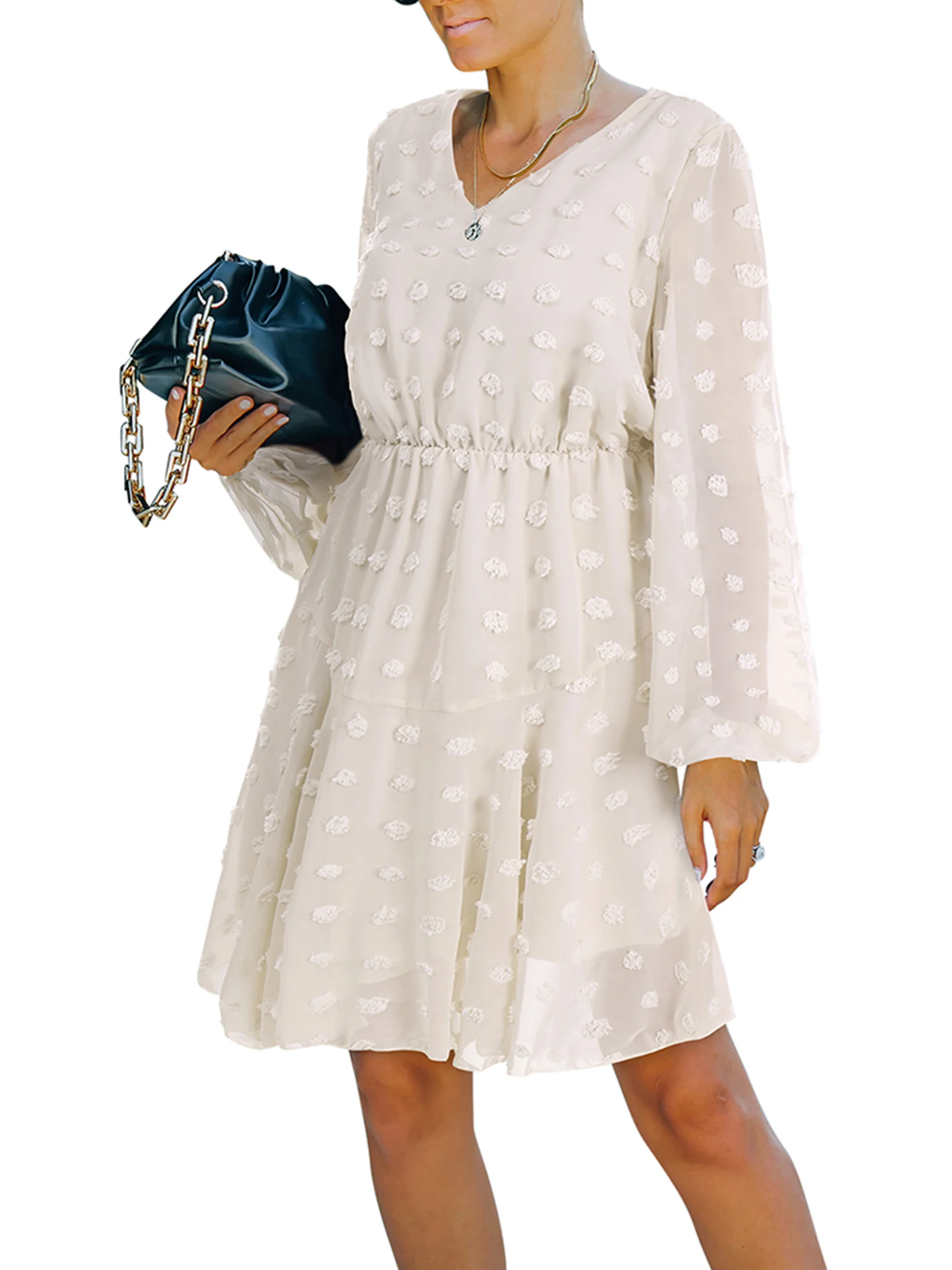 

Осеннее жаккардовое платье для женщин, соблазнительное однотонное повседневное вечерние-платье с длинным рукавом и V-образным вырезом, эле...