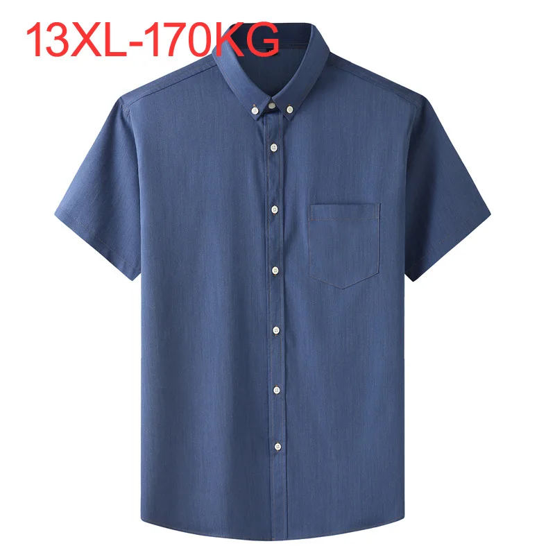 Camisa de manga corta para hombre, ropa informal de negocios de talla grande 13XL, 12XL, 6XL, 4XL, clásica de imitación vaquera, camisas de vestir sociales, azul