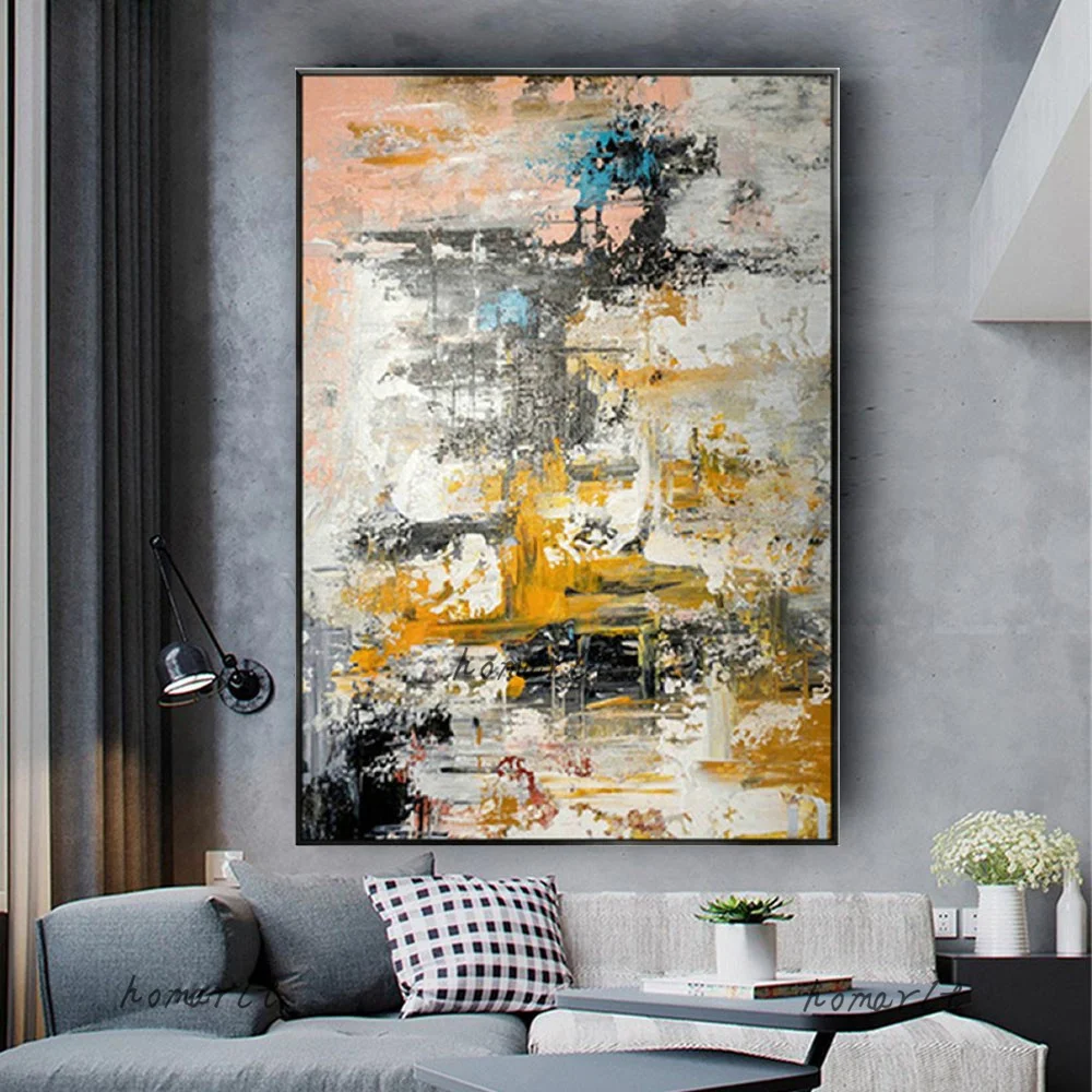 

Nordic Home Decor Wall Painting Decor Living Room Hand Painted Yellow Texture Oil Paintings On Canvas Wall Art Pictures Artwork