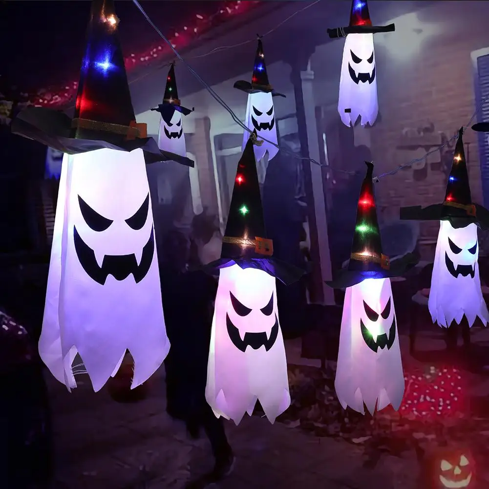 

Halloween Decoration Colorful LED Flashing Light Glowing Wizard Ghost Hat Lantern Garden Horror Scare Props Indoor Suprise Decor