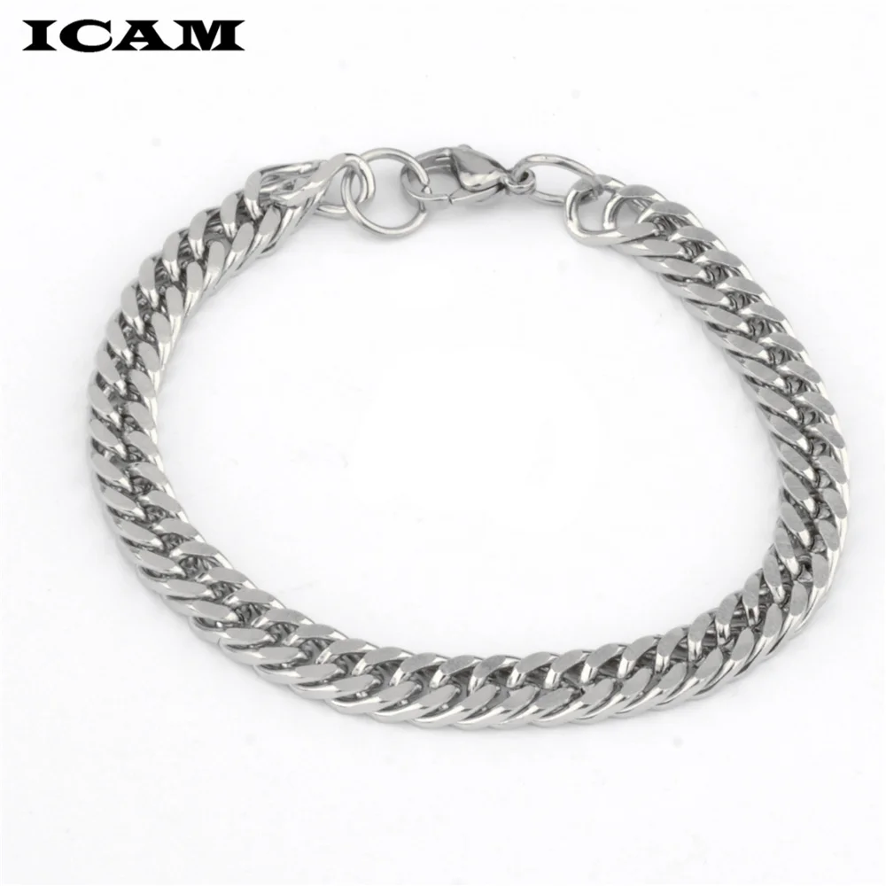 Браслет ICAM для мужчин и женщин панцирная цепь из кубинской цепи нержавеющей