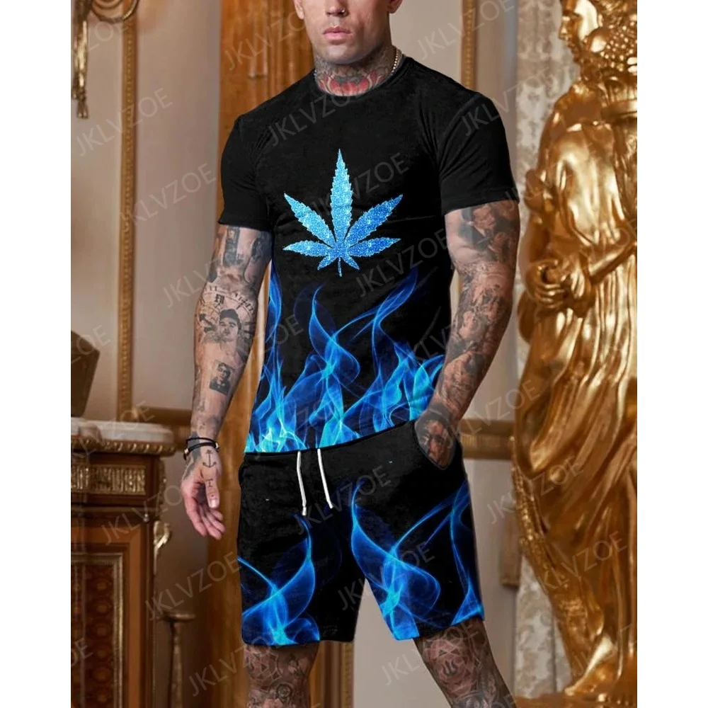 Men's T-shirt Set 3D Fierce Lion Print Streetwear Oversized Short Sleeve T-shirt Shorts Set Sportswear Summer Male Clothing