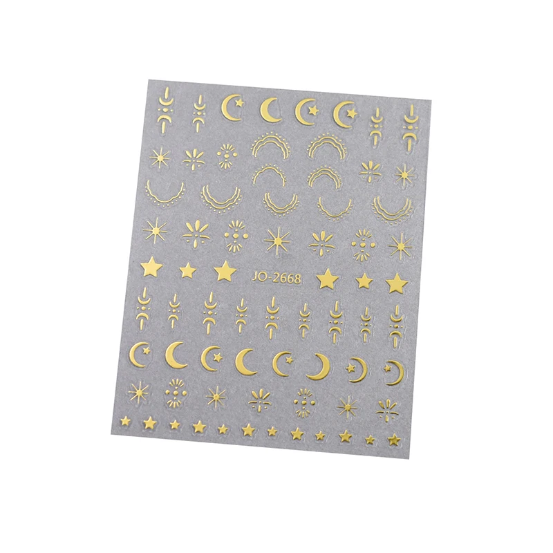 3D Золотая Серебряная Звезда/Солнце/Муна бронзовая наклейка для дизайна ногтей