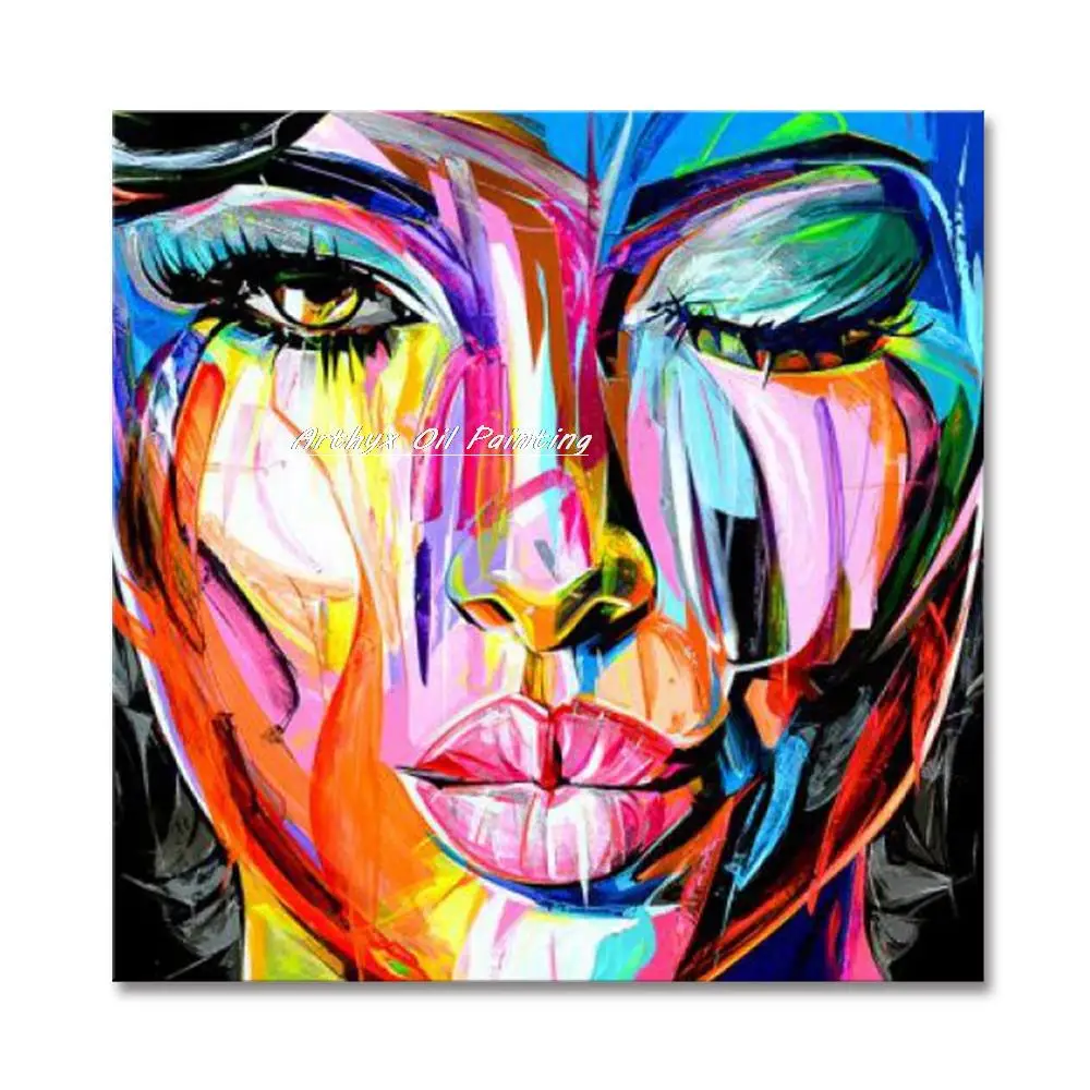 

Arthyx Hand Painted Thick Texture Face Oil Painting On Canvas Modern Abstract Figure Wall Art Picture For Living Room Home Decor