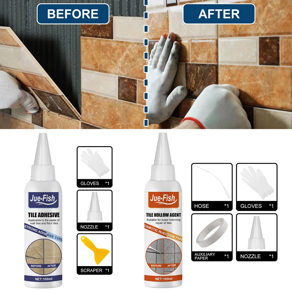 

100ml Tile Adhesive Penetrating Loose Empty Hollow Drum Caulk Glue Household Floor Wall Tile Repair Agent