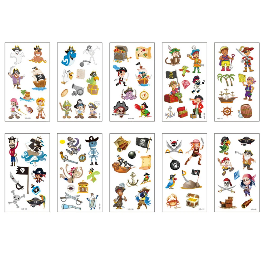 

20 Sheets Pirate Theme Temporary Tattoos Animals Stickers Treasure Funny Decals Self-adhesive Decor for Children