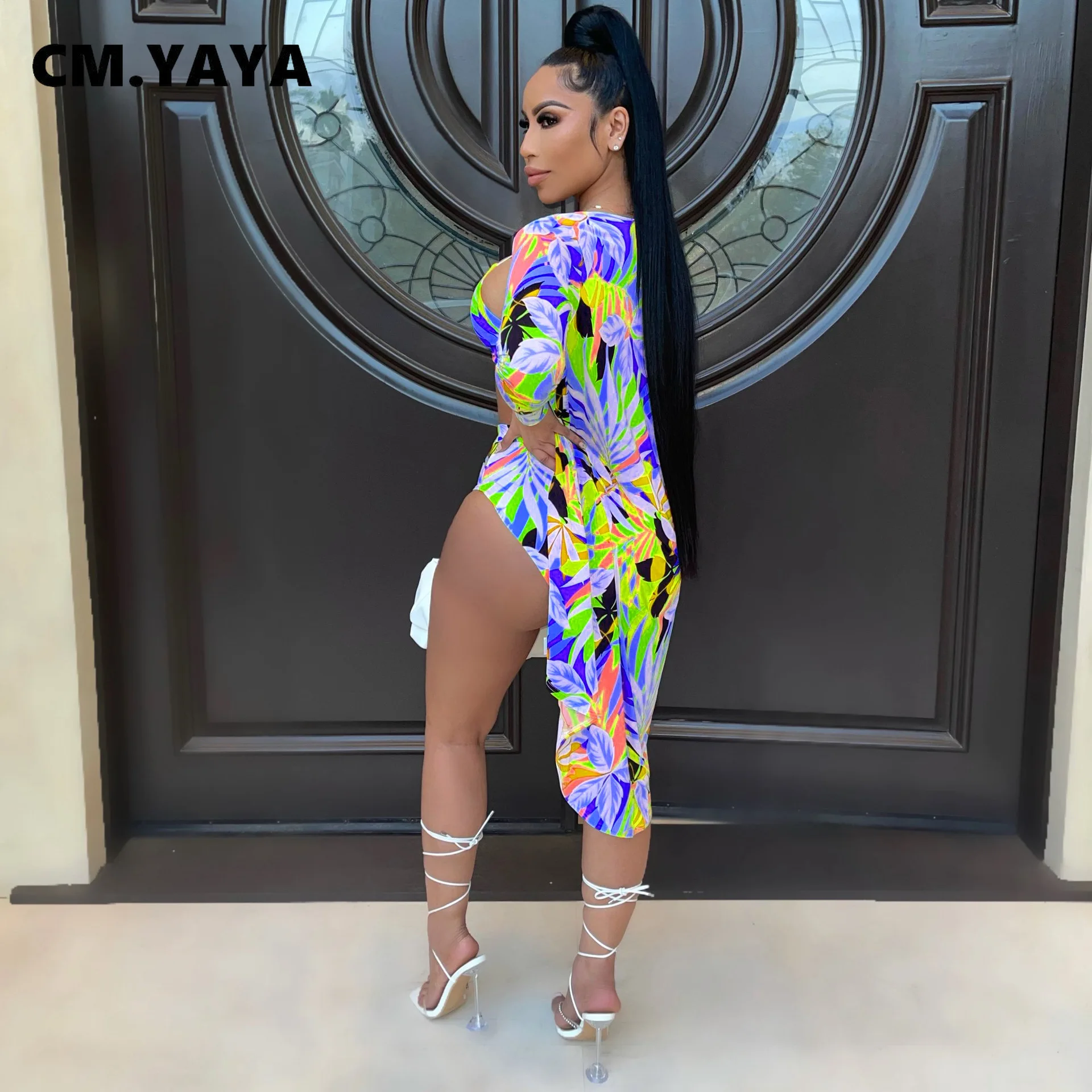 Женский пляжный комплект CM.YAYA бикини с принтом листьев сексуальный топ часами и