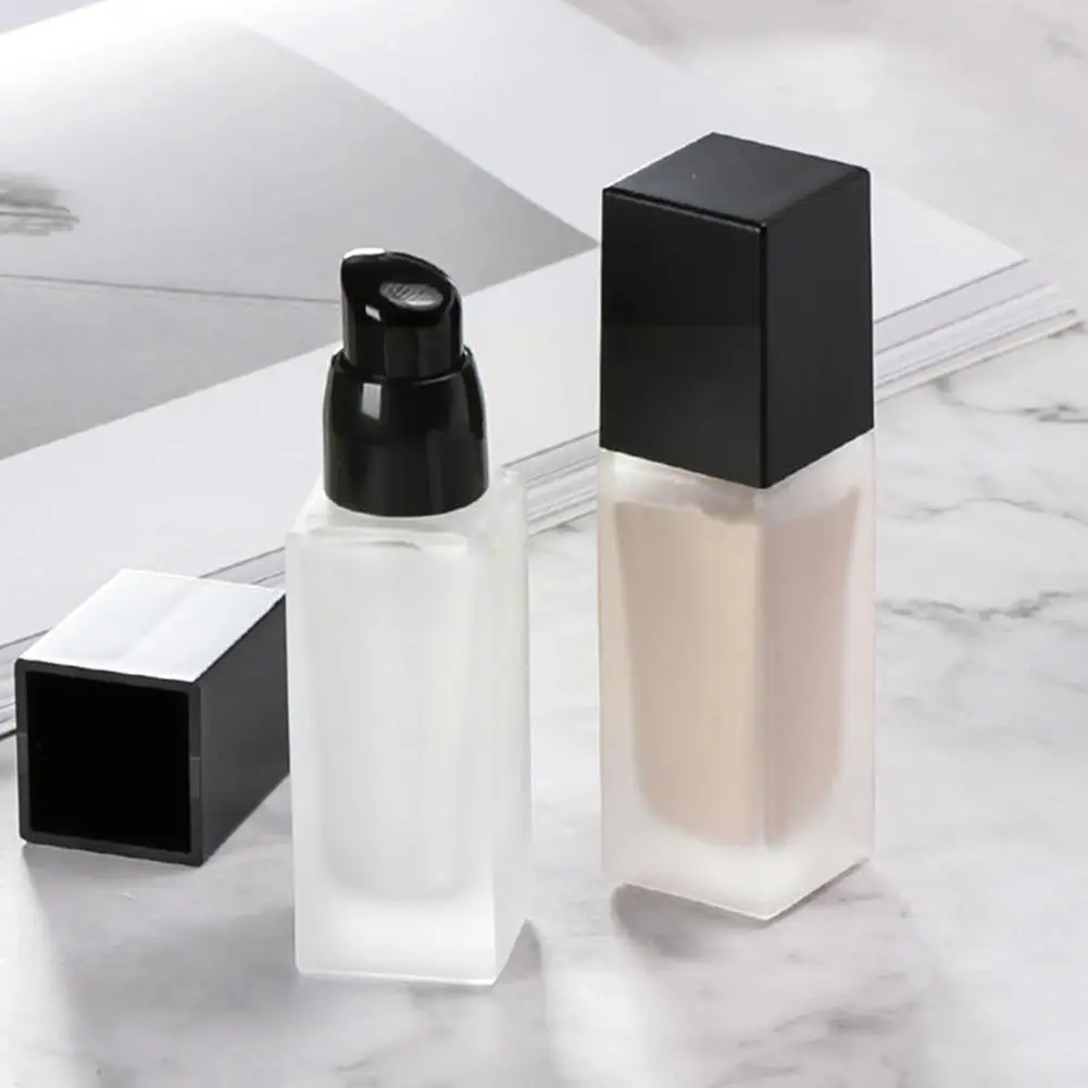 

30ML Clear Emulsion Cosmetic Packaging Container Lotion Pump Refillable yu8o Liquid Foundation Clear Glass Square Bottle Bo J5B7