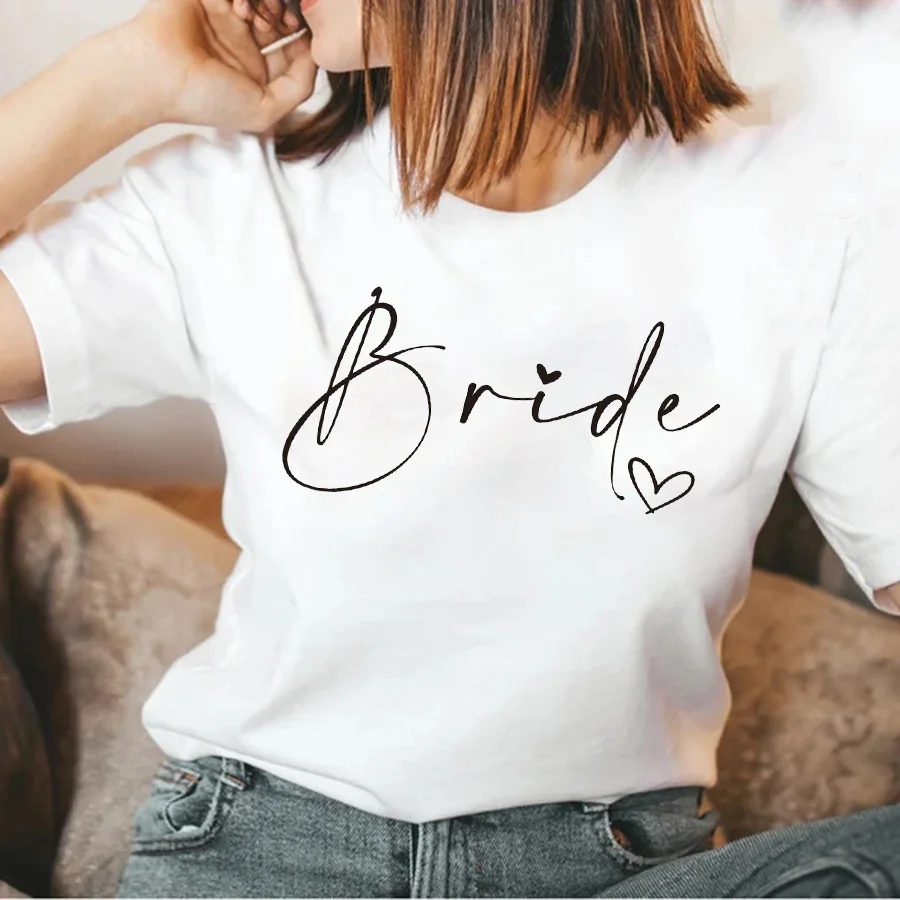 Women Cotton T Shirt Team Bride Bachelorette Party Shower Hen Bridesmaid Print T-Shirt 2025 Girls Wedding Female Tops