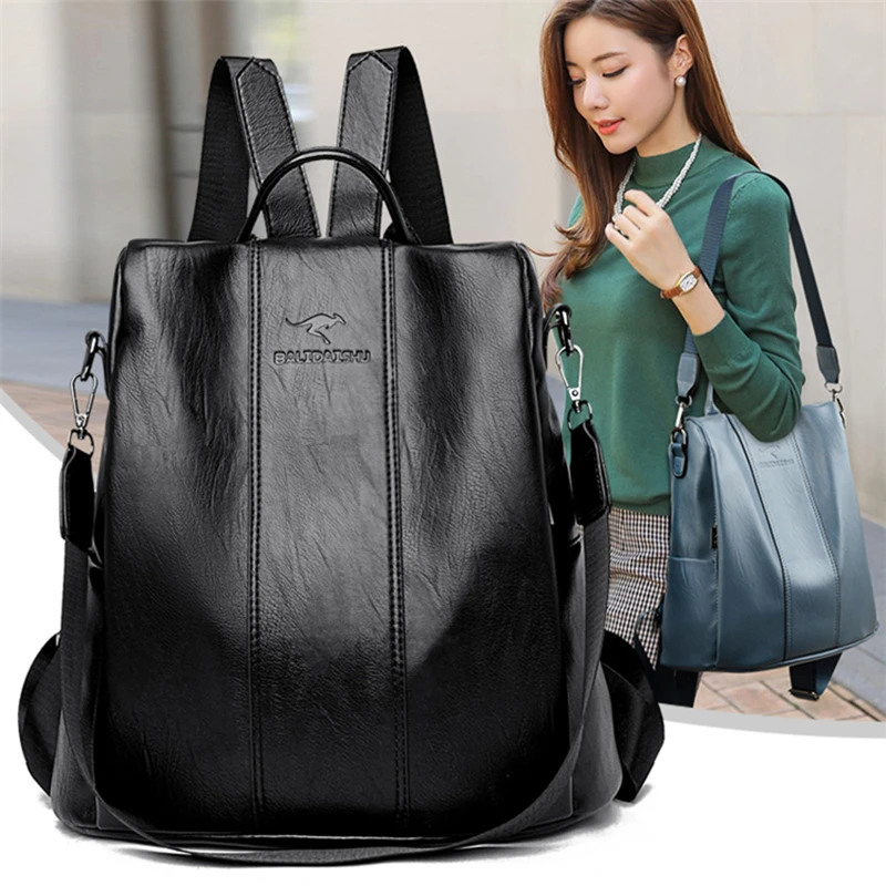 

Anti-theft leather backpack women vintage shoulder bag ladies high capacity travel backpack school bags girls mochila feminina