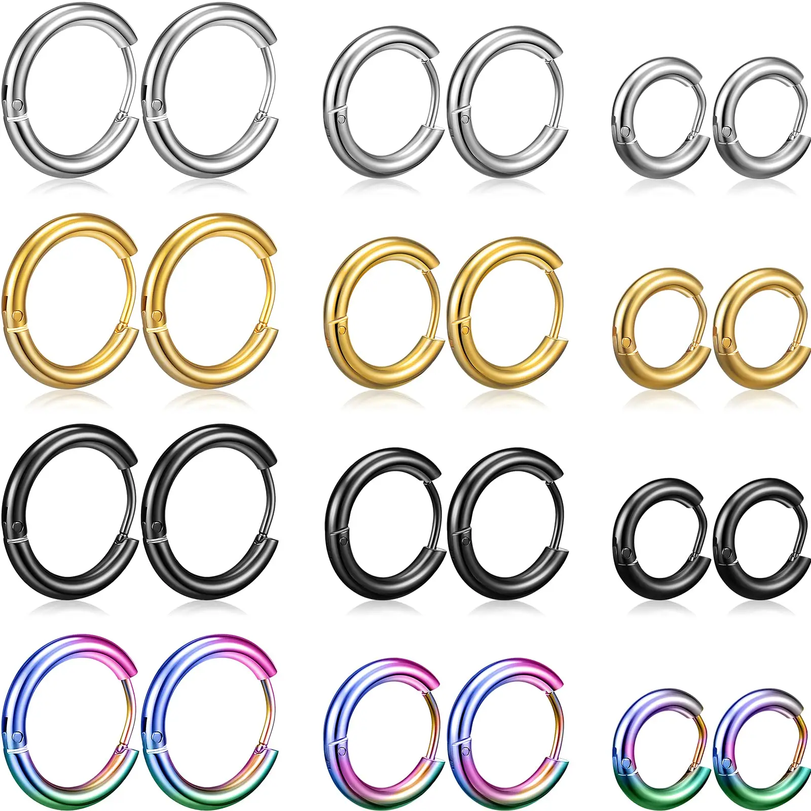 

12 Pairs Small Hoop Earrings 316L Stainless Steel Hoop Earrings 8/10/12mm Huggie Hoop Earrings Cartilage Piercings for Women Men