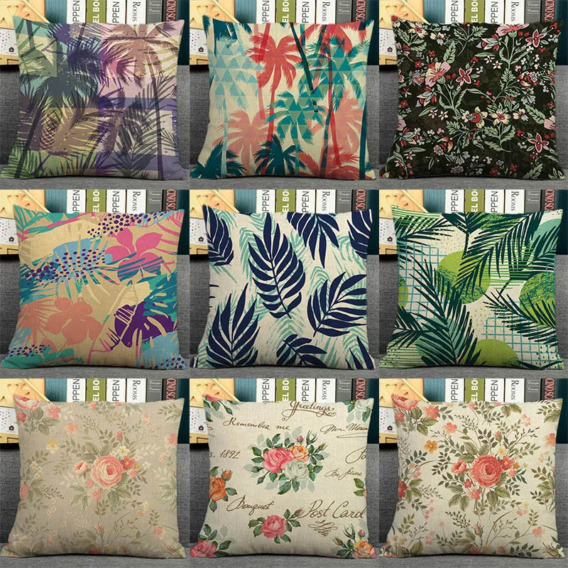 

Nordic plant print cushion cover home decorative pillow 45x45cm pillowcase Modern sofa Decor tropical leaves seat back cushions