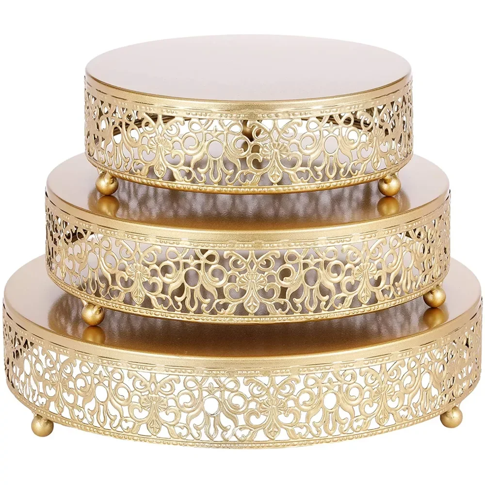 

Круглая кружевная золотая металлическая подставка для торта, демонстрационная подставка для десертов, блестящая металлическая отделка дл...