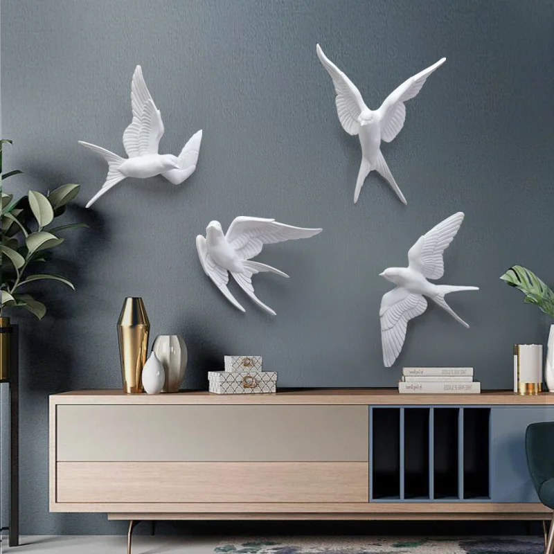 

Resin Birds Creative For Wall 3d Sticker Living Room Animal Figurine Wall Murals tv Wall Background Decorative Home Decor Birds