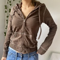 dourbesty harajuku vintage zip up hoodies 90s aesthetics y2k sweatshirts with pockets e girls dark academia grunge coat crop top