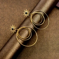 european and american spring and summer new stainless steel multi loop earrings female retro natural stone exaggerated earrings