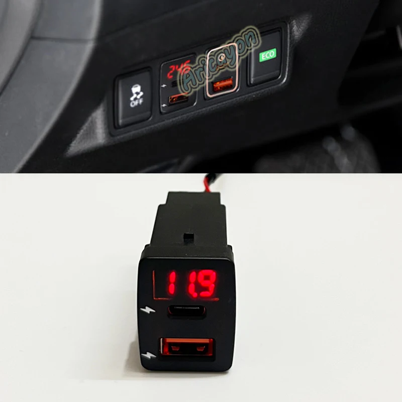 

Автомобильное зарядное устройство TYPE-C PD QC3.0 USB с дисплеем напряжения для Nissan X-TRAIL Serena Teana Sylphy Qashqai Bluebird Navara