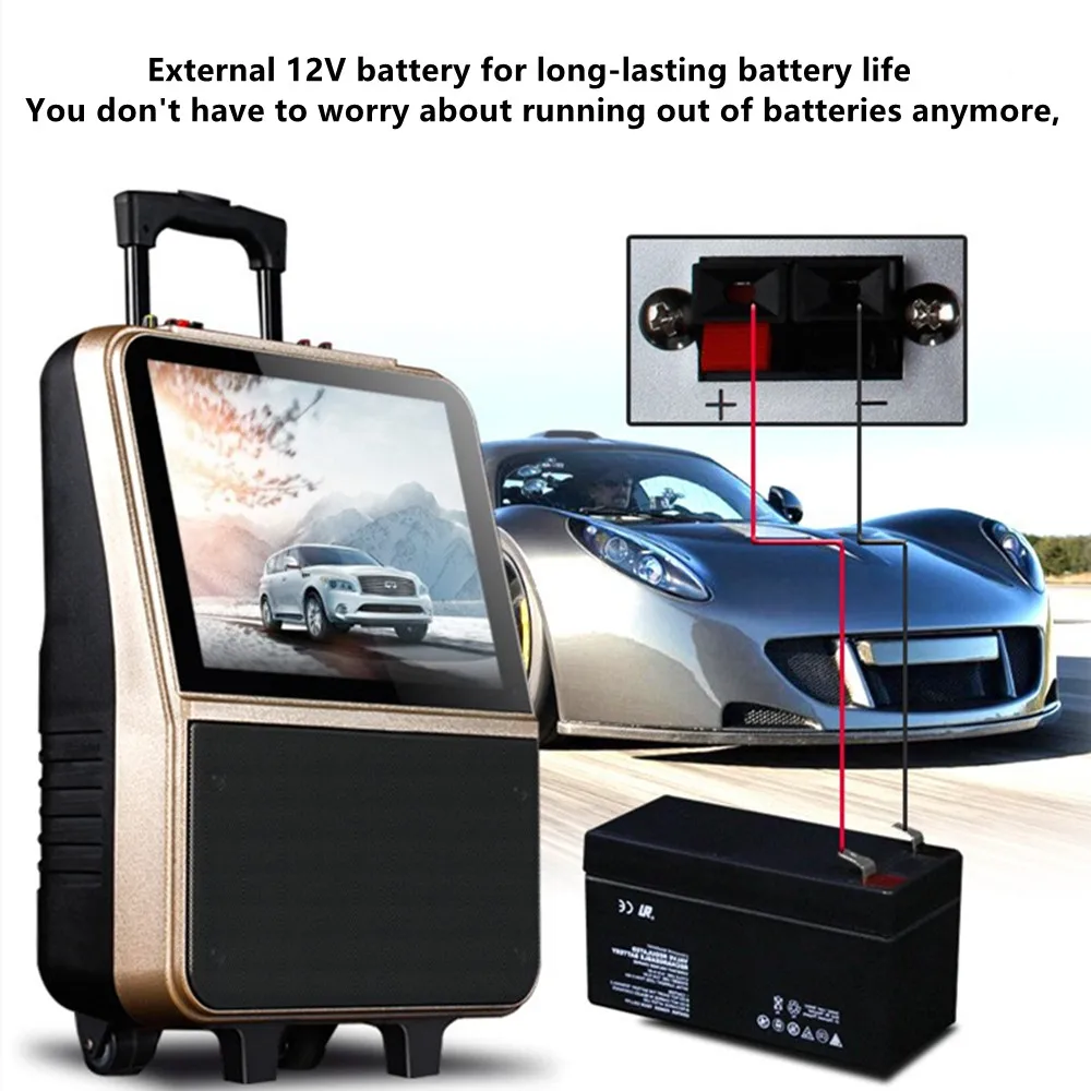 

Outdoor Portable Video Audio Speaker Bluetooth WiFi Trolley Sound Music Player Karaoke Machine Charging MP3 Wireless Microphone