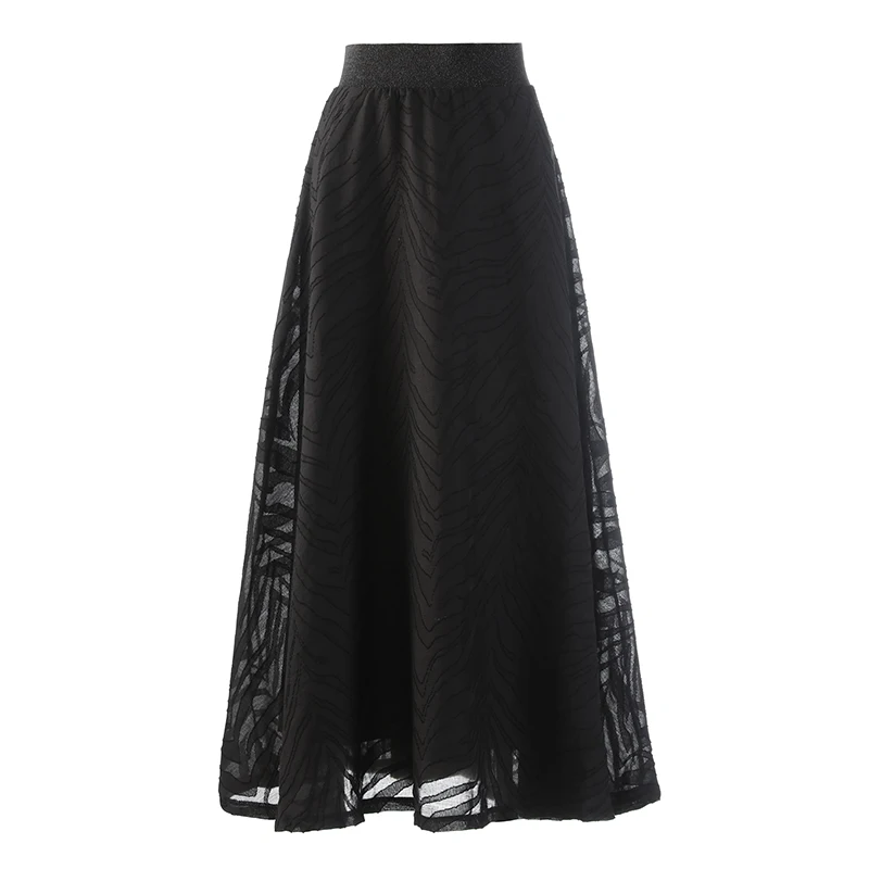 

[PHOEBE HZ] High Elastic Waist Black Jacquard Long Elehgant A-line Half-body Skirt Women Fashion Tide New Spring Autumn 2022