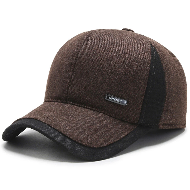 

1pc Warm Mens Winter Wool Baseball Cap Ear Flaps Brand Snapback Hats Thicken Warm Fitted Cap Gorra Hombre Trucker Cap