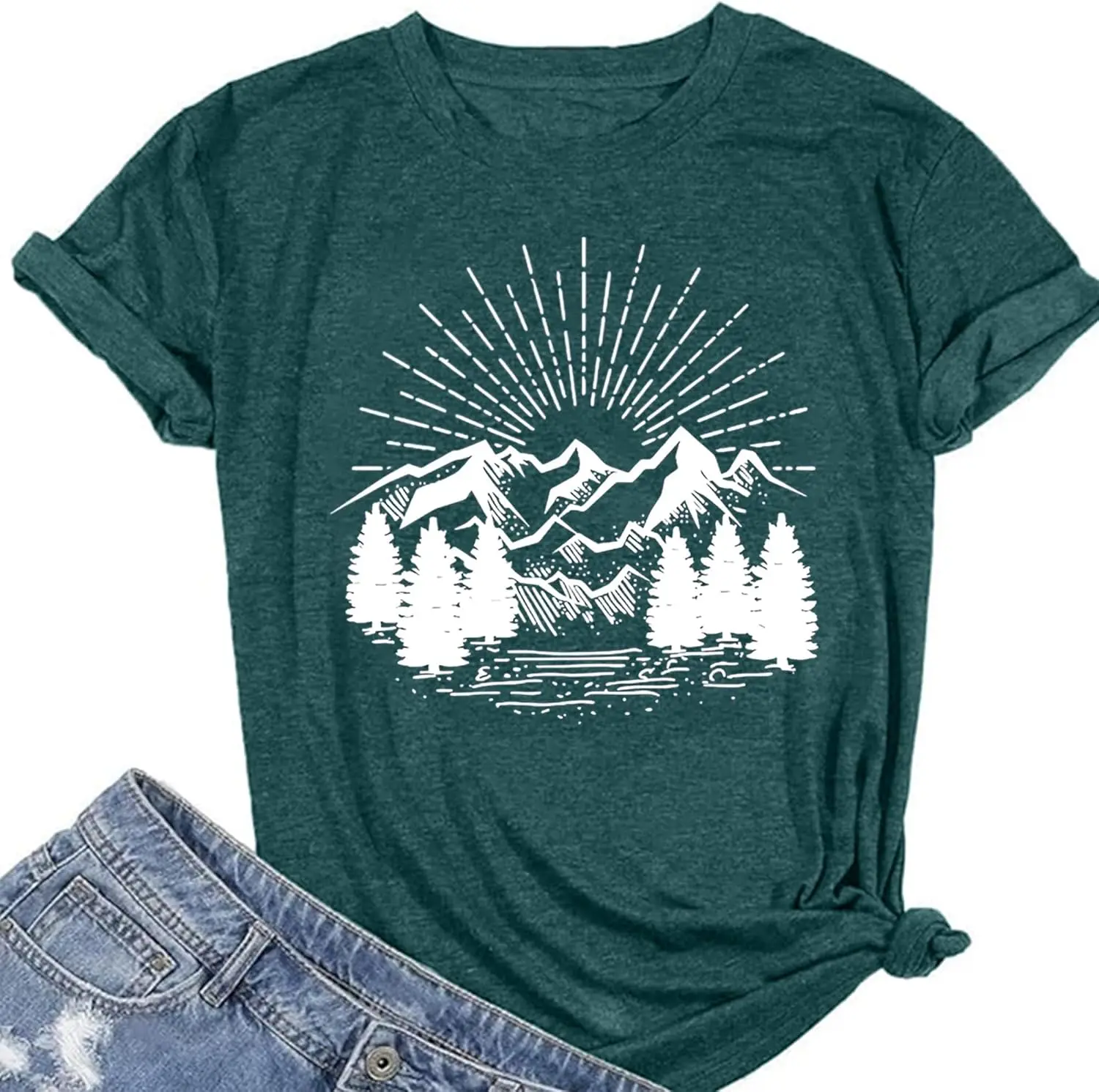 Походная рубашка для женщин забавная футболка с рисунком Восход солнца горная